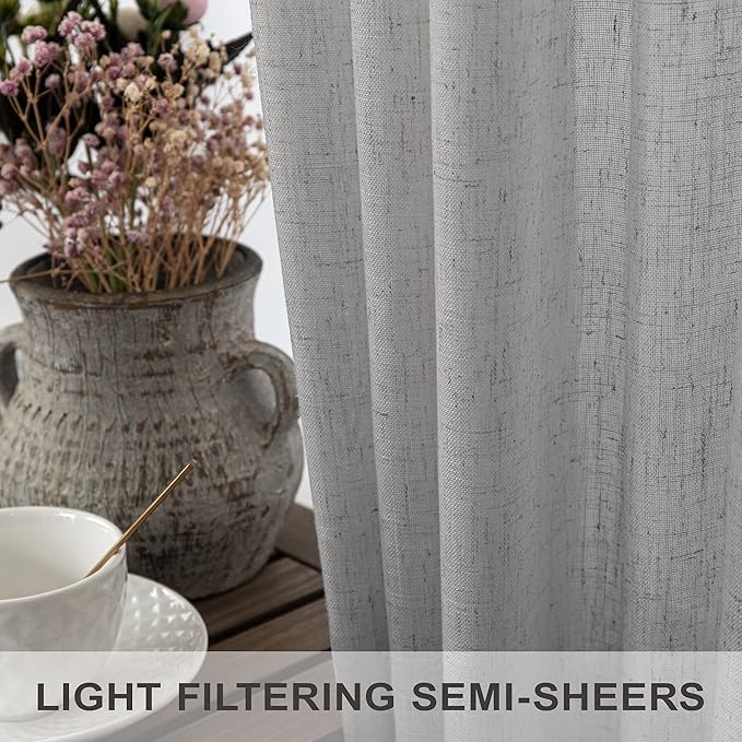 Grey Curtains 38 Inch Wide for Bedroom 2 Panels Rod Pocket Back Tab Loops Semi - Image 4