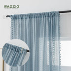 WAZZIO Boho Lace Curtains 84 Inches 2 Panel, Light Filtering Privacy Tassel & - Image 3