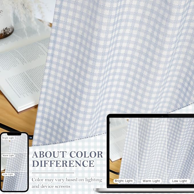 RYB HOME Checkered Cafe Curtains 24 inch Length, Linen Gingham Small Window - Image 3