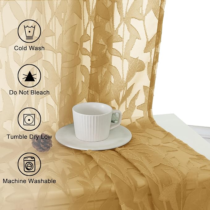 Lecloud Leia Dark Gold Sheer Curtains 54 Inch Length 2 Panels, Light Reducing - Image 7