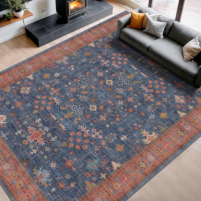 Boho Navy Blue 10x14 Area Rug for Living Room, Extra Large Dining Room Rugs for - Image 9