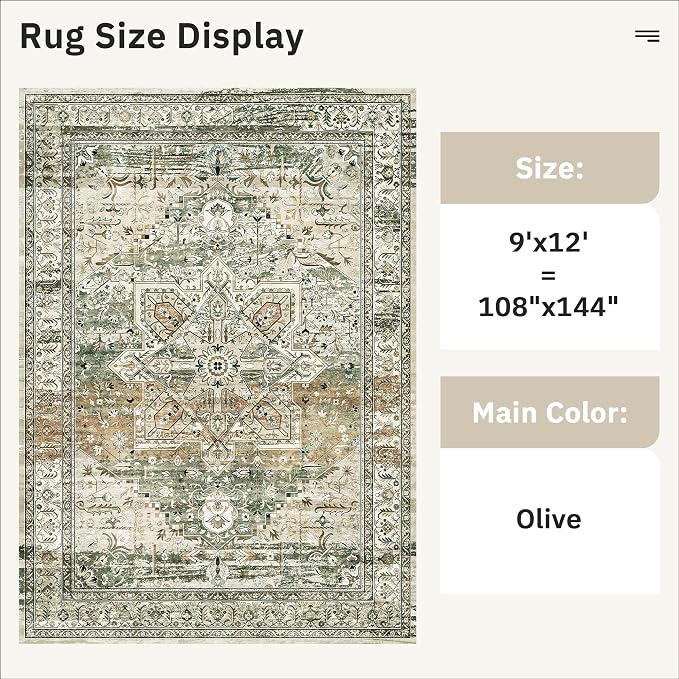 9x12 Area Rugs for Living Room, Non Slip Machine Washable Vintage Rugs - Image 4