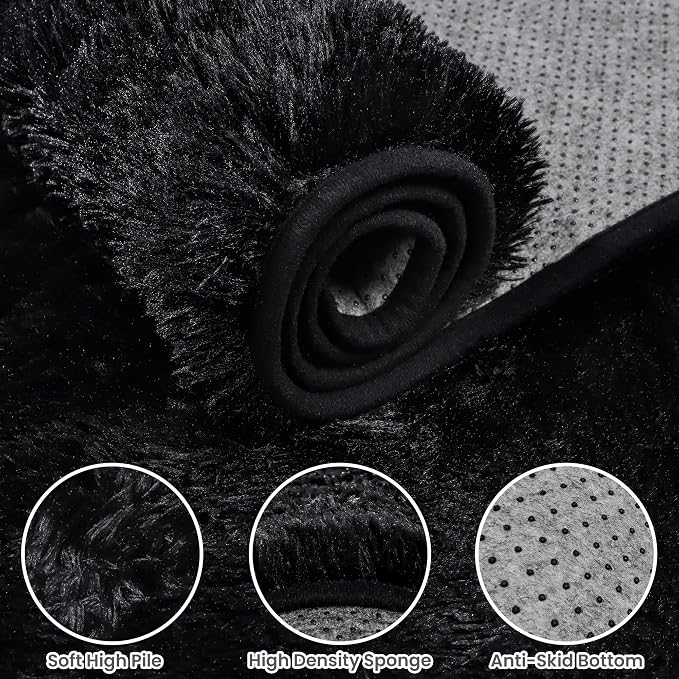 8x10 Area Rugs for Living Room Rug: Soft Fluffy Shag Black Rugs for Bedroom - Image 6