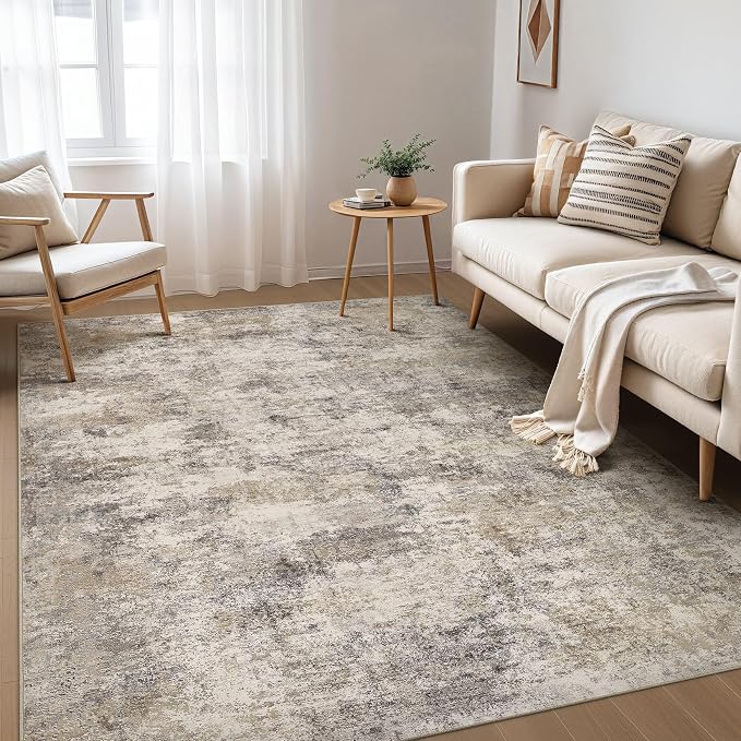 Nakagishi 5x7 Area Rugs Living Room: Washable Abstract Large Neutral Soft Rug by NakagishiAreaRug