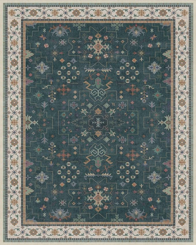 Hazo Haus Dark Green Vintage 8x10 Washable Rugs - Image 2