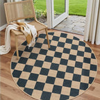 Lahome Colette Checkered Round Rugs 6ft, Outdoor Patio Easy Jute Rug Indoor by Lahome
