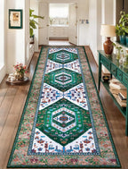 SERISSA Runner Rug for Hallways, Long Boho Rug Vintage Green White Hallway by SERISSAHomeDecorCollection