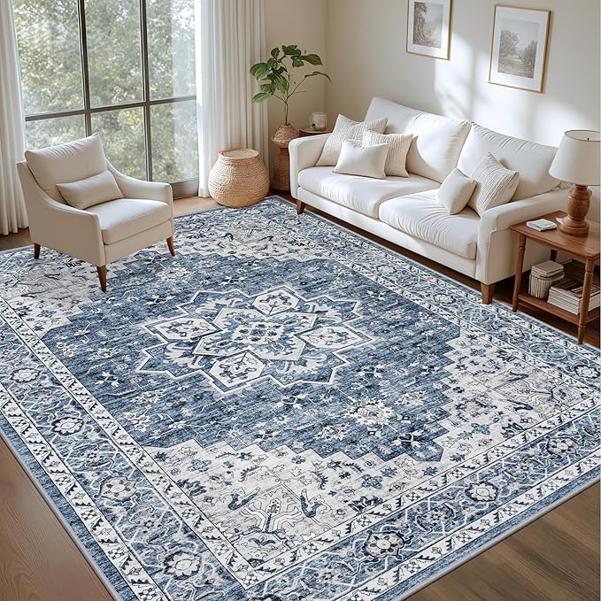 Area Rugs 9x12 Living Room Rug: Washable Rug Soft Vintage Boho Medallion Carpet - Image 3