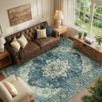 RELEANY Area Rugs 6'x9' Washable Non-Slip, Floral Vintage Distress Print by RELEANY