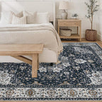 Area Rug 6x9 Washable Rug, Vintage Boho Medallion Rugs Non-Slip Soft Low Pile - Image 2