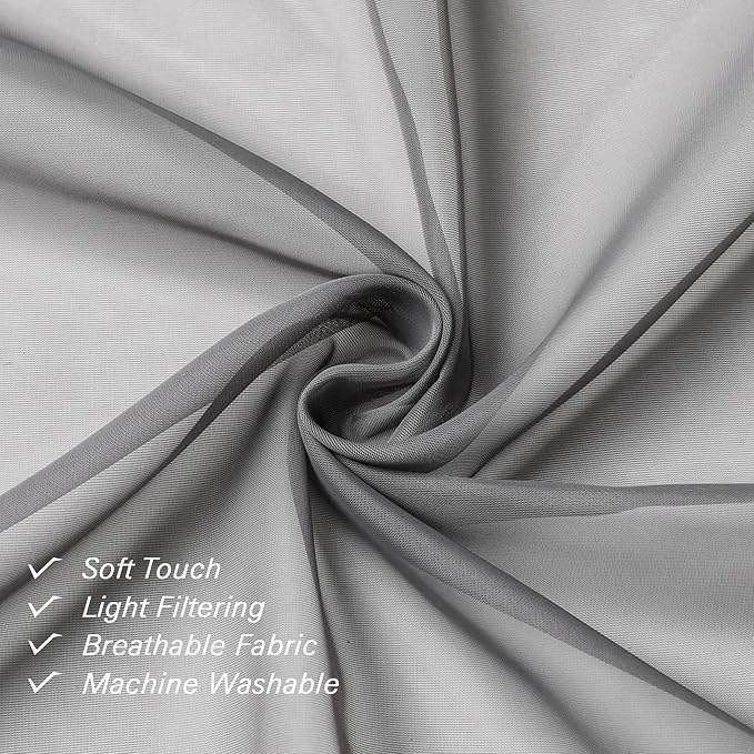 Lecloud Charcoal Grey Sheer Curtains 14 Inch Length 2 Panels Set, Light - Image 4