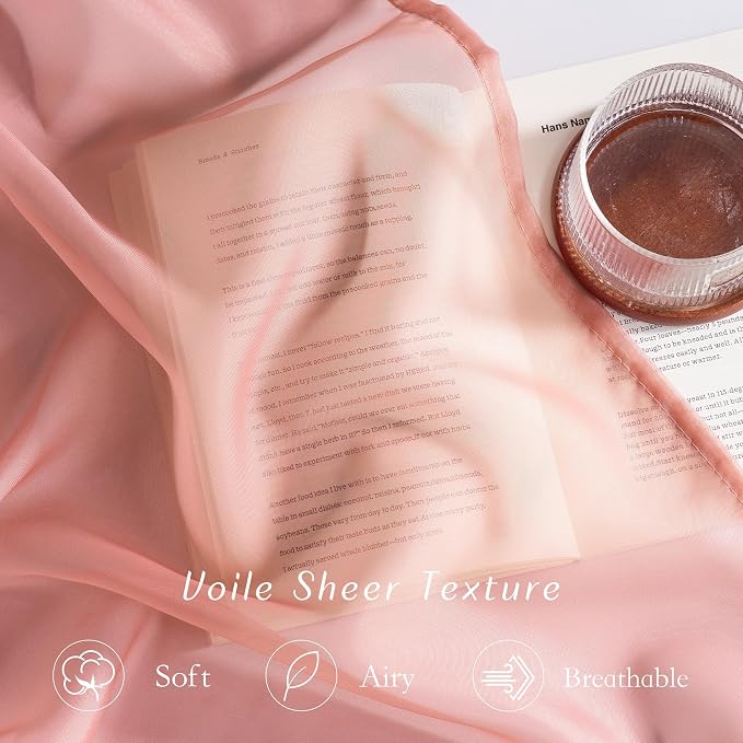 NICETOWN Living Room Coral Pink Sheer Curtains 96 inch Length, Grommet Airy - Image 4