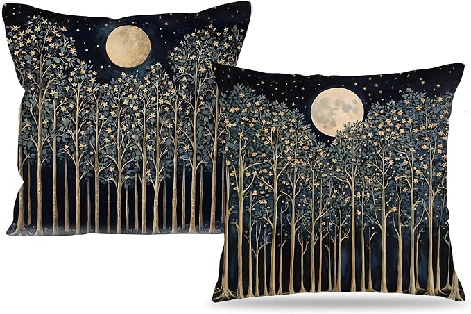 Rustic William Morris Night Moon Forest Green Decor Pillow Covers 18x18 Set of 2 by Unknown