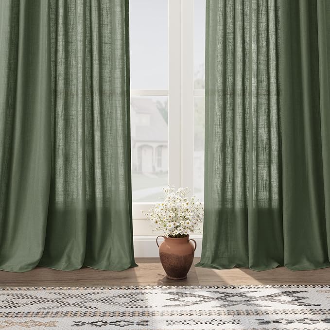 Nanspring Olive Green Linen Curtains 72 Inches Long 2 Panels Set - Image 6