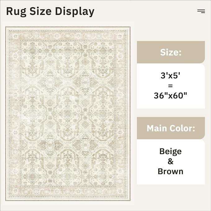 3x5 Rug, Small Area Rug for Kitchen, Machine Washable Non-Slip Throw Rug - Image 5
