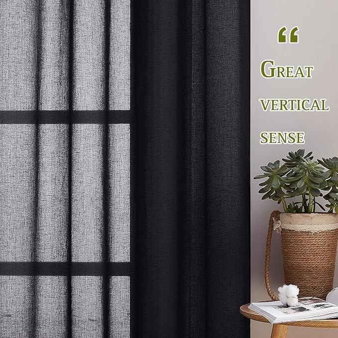 NICETOWN Linen Sheer Black Curtains - Image 5