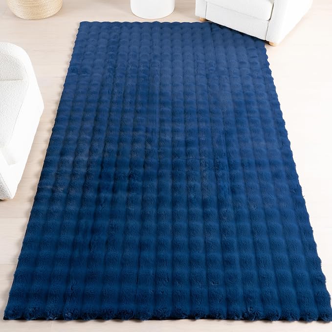 Nuloom Jeni Navy, Solid Faux Rabbit, Fluffy and Cozy, High Traffic, Stain by nuLOOM