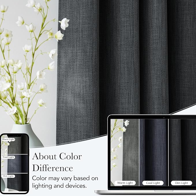 NICETOWN Charcoal Gray Faux Linen Room Darkening Rod Pocket Curtains 63 inch - Image 5