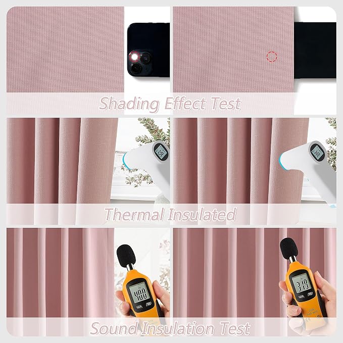 Guken Pink 100% Blackout Linen Curtains 102 Inch 2 Panels Set - Image 5