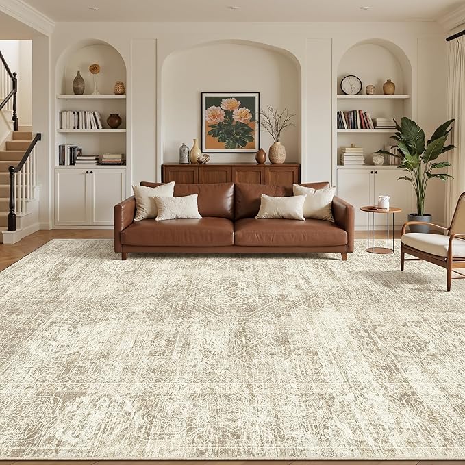 Madane 8x10 Area Rugs for Living Room, Machine Washable Vintage Beige Rug - Image 2