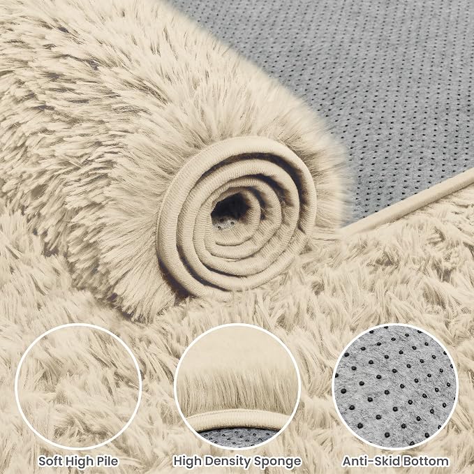 5x7 Area Rugs for Living Room Rug: Soft Fluffy Shag Beige Rugs for Bedroom - Image 6