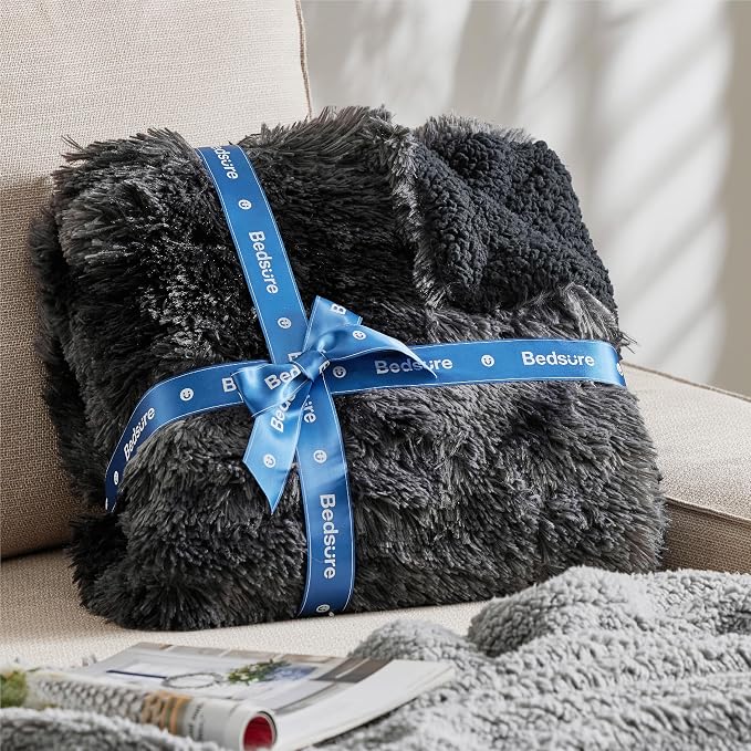 Bedsure GentleSoft Fluffy Tie Dye Black King Size Blanket - Image 6