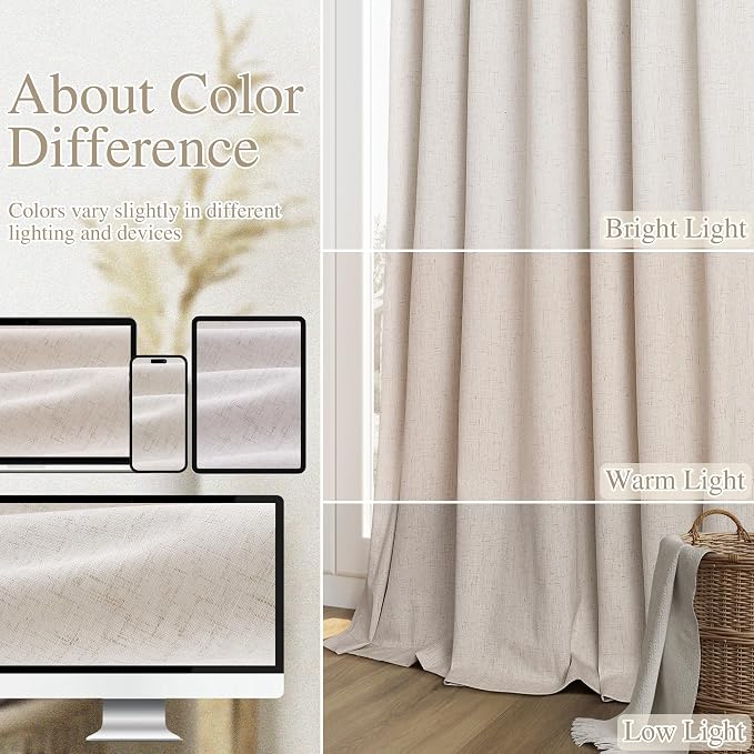 Guken Cream 100% Blackout Linen Curtains 42 Inch Wide by 72 Inch - Image 7