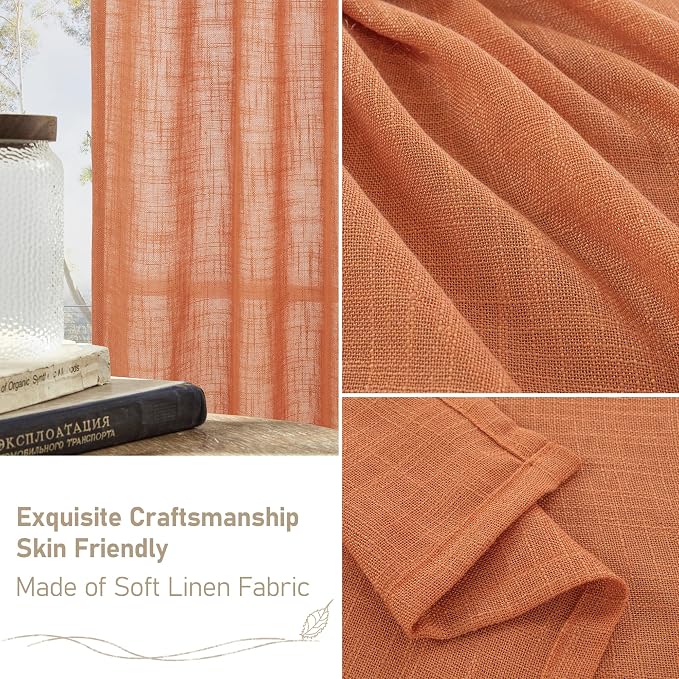 LAMIT Burnt Orange Linen Curtains 54 Inch Length 2 Panels, Light Filtering - Image 6