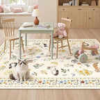 Cat 4x6 Area Rugs, Machine Washable Animal Floral Accent Rug Non-Slip Low Pile - Image 2