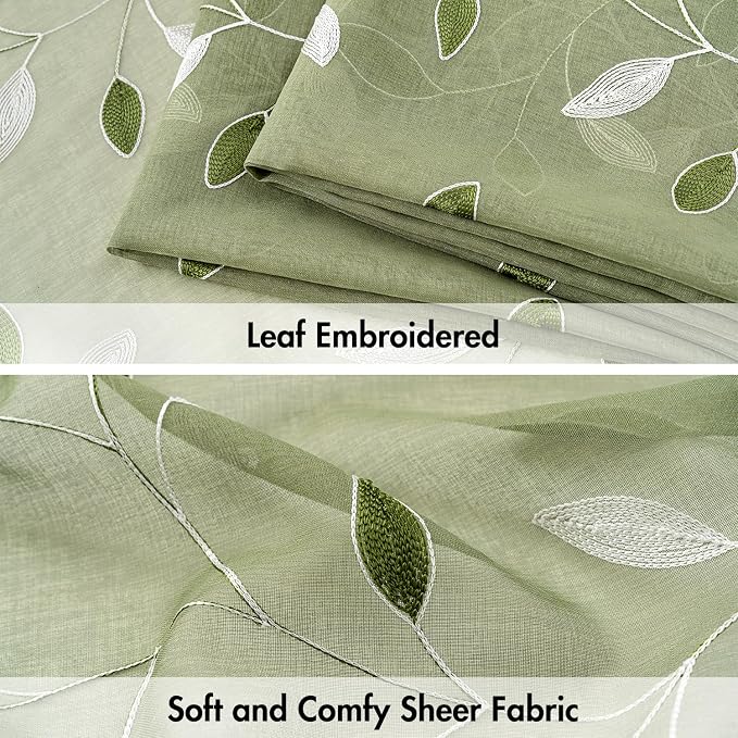 MIULEE Sage Green Sheer Kitchen Curtains 30x36 Inches Length 2 Panels - Image 4