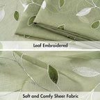 MIULEE Sage Green Sheer Curtains 2 Panels Embroidered Leaf Patterned Rod Pocket - Image 4