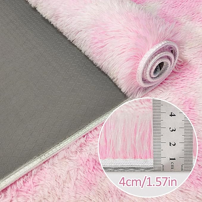 Super Soft Fluffy Living Room Area Rug 2x8 ft Tie-Dyed Light Pink Shaggy Furry - Image 5