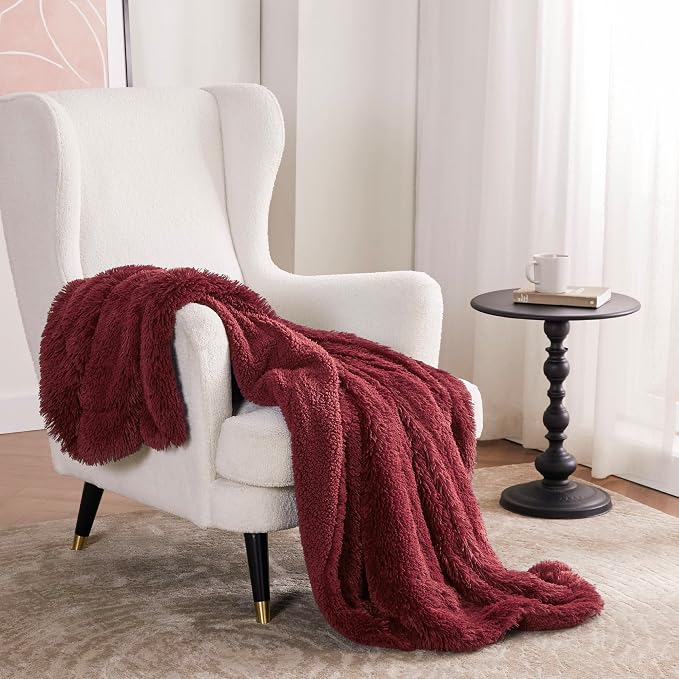 Bedsure GentleSoft Fuzzy Sherpa Faux Fur Twin Blanket Burgundy Red Cozy Gifts - Image 6