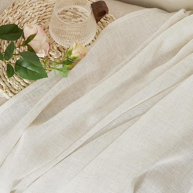 NICETOWN Linen Burlap Bedroom Curtains 63 inches Long, Grommet Semi Sheer Flax - Image 6
