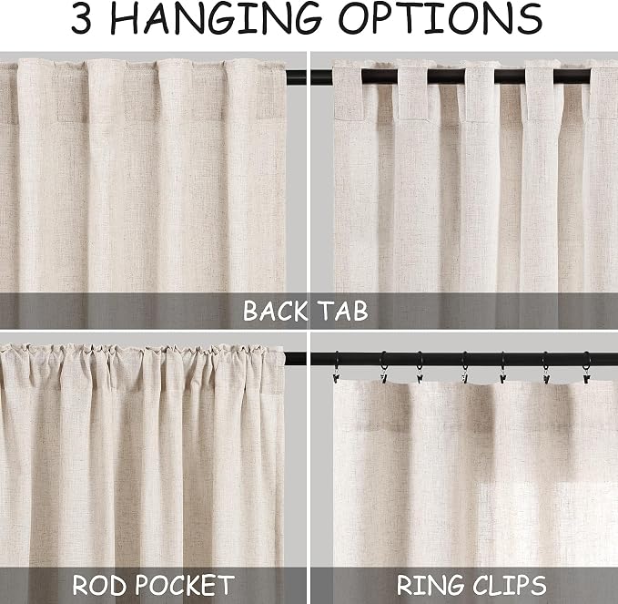 Linen Beige Curtains 145 inch Extra Long - Image 3
