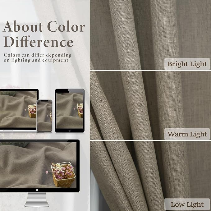 Pitalk 102 Inch Long Curtains Back Tab Linen Curtains - Image 3