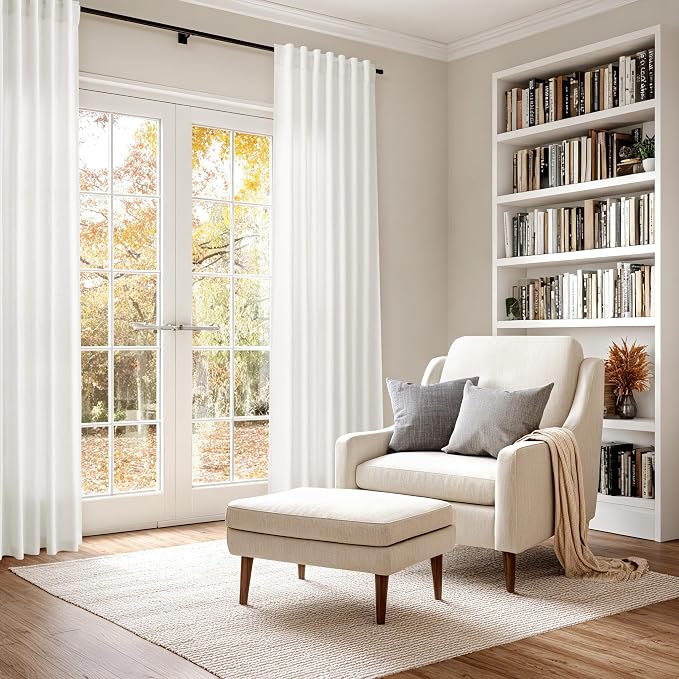 Nanspring Beige White Linen Curtains 90 Inches Long - Image 6