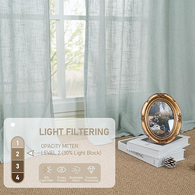 LAMIT Semi Sheer Linen Curtains 54 Inch Length 2 Panels, 52 x 54 Inch - Image 4