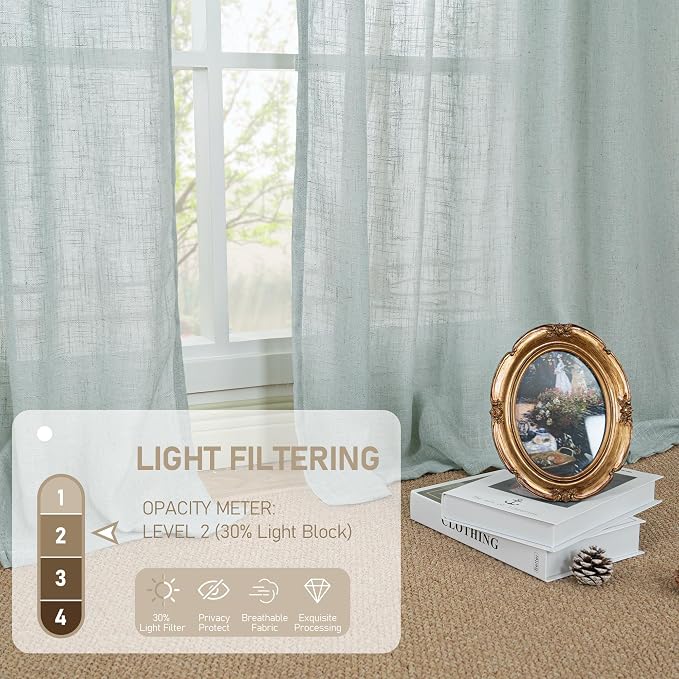 LAMIT Light Filtering Linen Curtains 45 Inch Length 2 Panels, Semi Sheer Window - Image 4