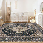 Area Rugs 5x7 Vintage Rug: Washable Living Room Rug Retro Medallion Distressed - Image 3