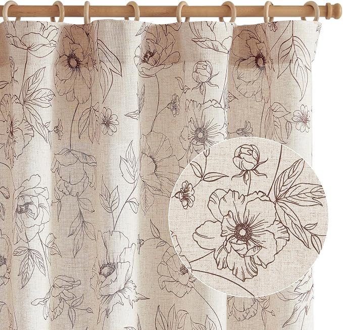 jinchan Floral Linen Curtains for Living Room 84 Inch Length Brown Flower - Image 8