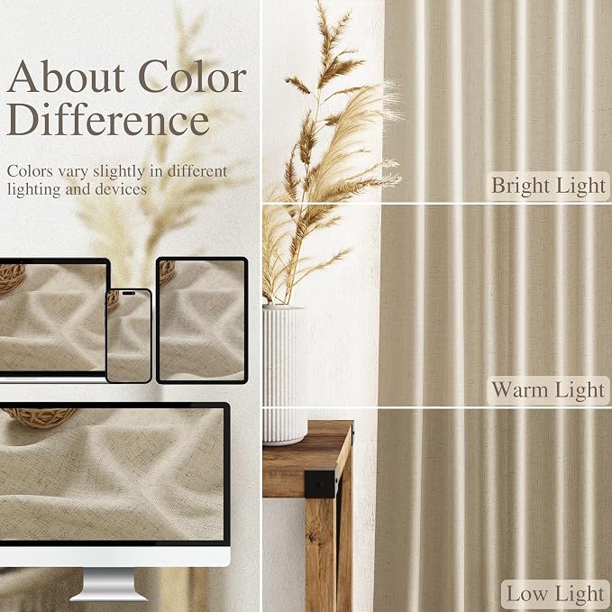 Nanspring Eggshell Beige Linen Curtains 84 Inches Long - Image 3