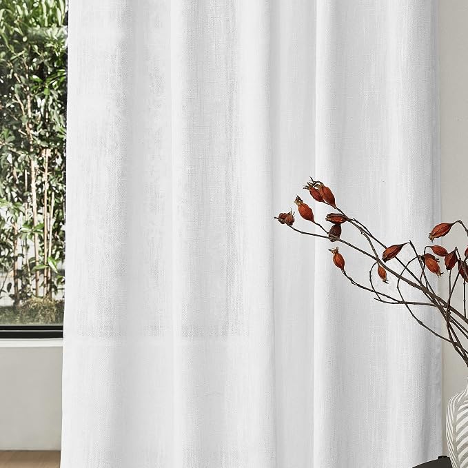 MYSKY HOME White Curtains 84 Inch Length 2 Panels Set, Semi Sheer Cotton Blend - Image 4