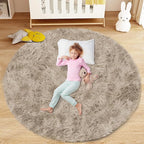 Camel Round Rugs for Bedroom: 4ft Circle Fluffy Shag Soft Washable Rug Small by VECARF