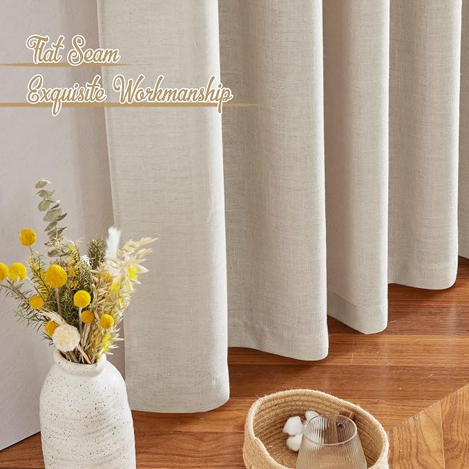 NICETOWN Linen Cream Curtains 90 inches Long, Rod Pocket & Back Tab Flax Linen - Image 7