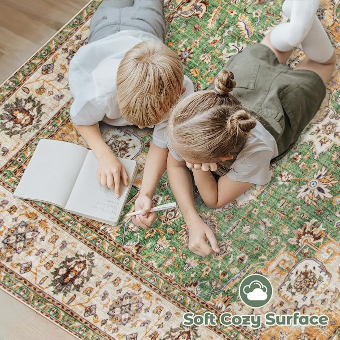 Area Rug 8x10 Washable Rug, Vintage Boho Medallion Rugs Non-Slip Soft Low Pile - Image 4