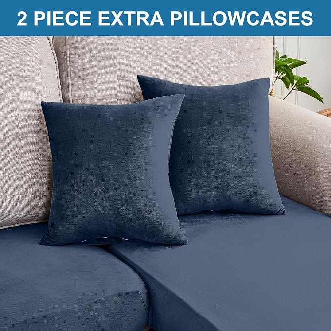 Couch Cover 8-Piece Elastic Velvet Couch Cushion Covers & Chaise Slipcovers - Image 8
