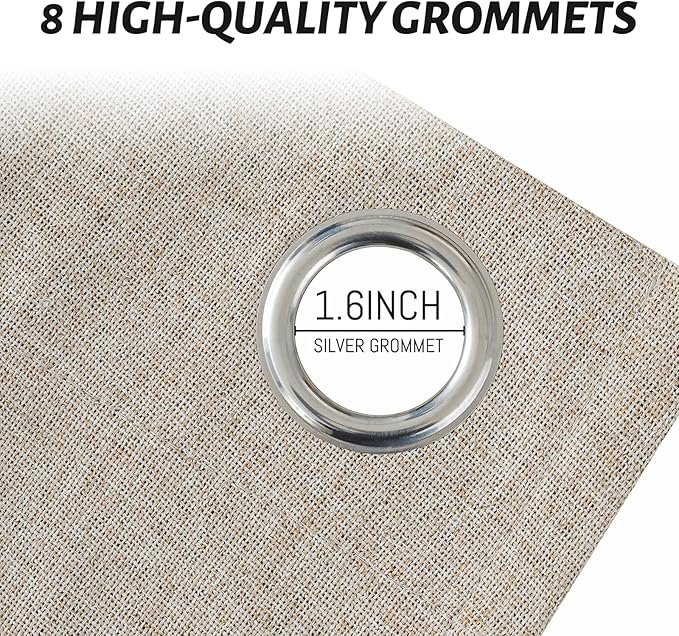Yakamok Natural Linen Curtains 100% Blackout 63 Inches Long, Room Darkening - Image 4