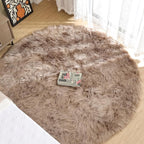 ORINOVA Beige Fuzzy Living Room Washable Area Rug 5ft Round Shag Faux Sheepskin - Image 2