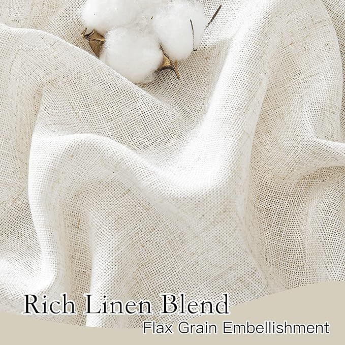 RYB HOME Linen Flax Curtains 84 inches Long, Absorbent Linen Woven Half Privacy - Image 3